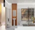 “Baño tipo oasis de bienestar con luz cálida, plantas y texturas naturales.”